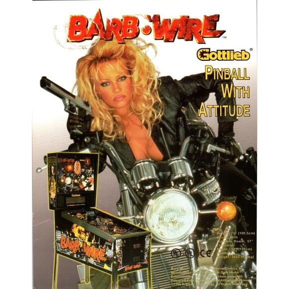 Pamela Anderson Barb Wire Pinball Machine FLYER Original 8.5" x 11" Two Sides - Picture 1 of 2